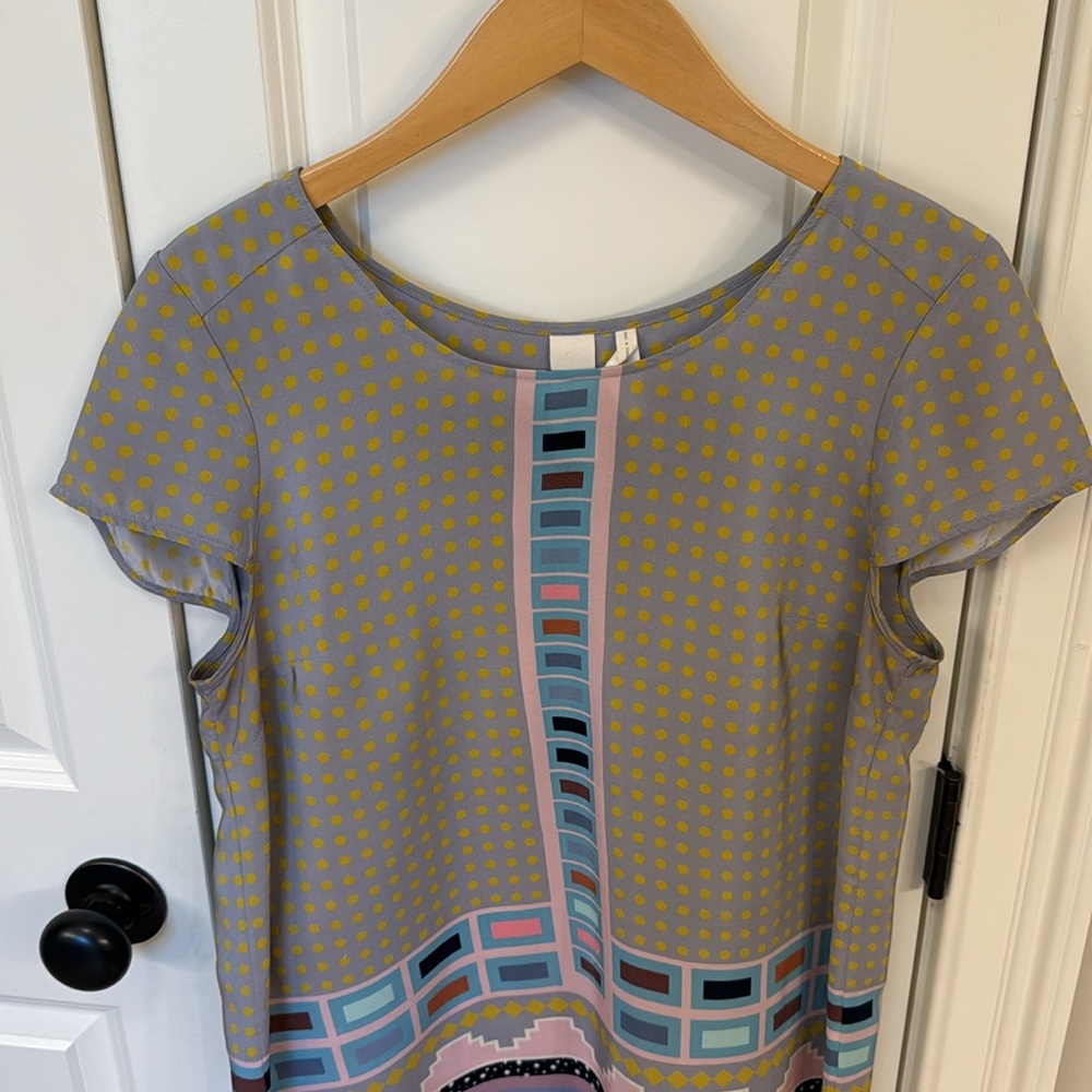 Pale Borders silk blouse Heyhoe Anthropologie 12 10 Medium Boho tribal polka dot - Picture 2 of 8